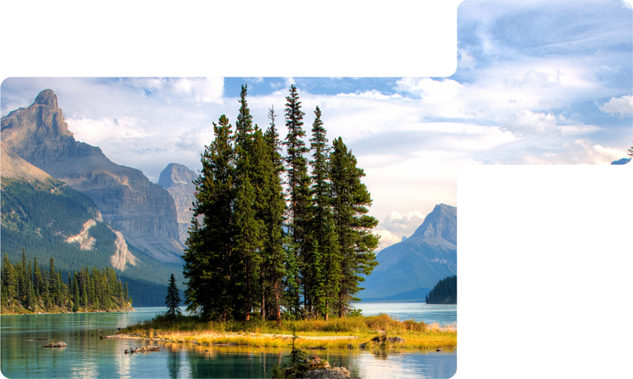 Trees on an island in the middle of a lake in Alberta